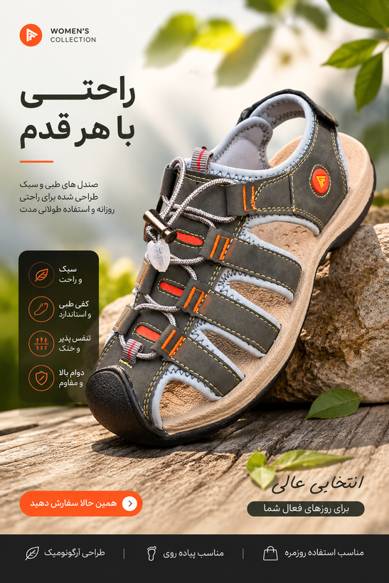 صندل زنانه طبیعت گردی مدل هامتو رنگ طوسی